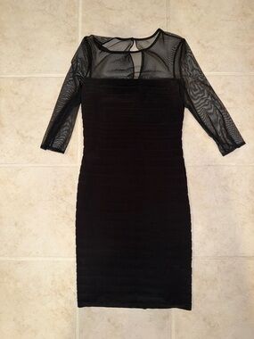 dressbarn Black Mesh Yoke Long Sleeve Bodycon Dress